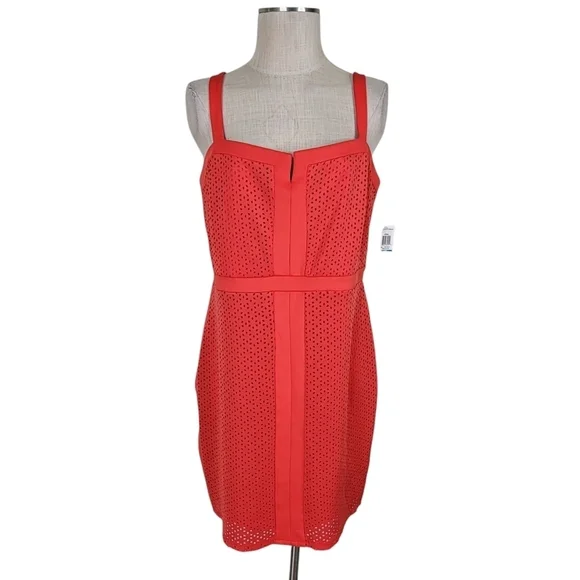 Thalia Sodi Eyelet Dress XL Red Hibiscus Bloom Spaghetti Straps Back Zip New - Picture 2 of 10